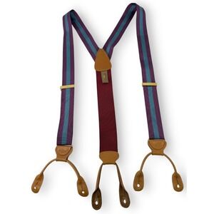 Trafalgar Suspenders Men OS Purple Striped Silk Leather Button End Y-Back Braces